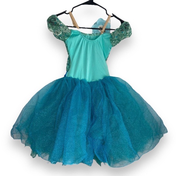 Costume Gallery Girls Beaded Tutu Size MC Teal Blue Green Floral Tulle Sequin - Picture 2 of 11